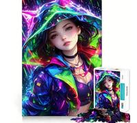 Anime Girl in Neon Jacket Jigsaw Puzzles for Adults 1000 Mind Boost Game Uniform Size Precise Pieces Travel-friendly Brain Game Gift (38x52cm)