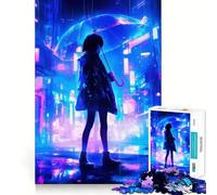 Anime Girl in Neon Rain 1000 Piece Jigsaw Puzzles for Teenagers Recall Fun Play Tight Interlock No Gaps Family Fun Night Activity (38x52cm)