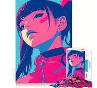 Anime Girl in Pink And Blue Adults 1000 Piece Jigsaw Puzzle Memory Fun Game Clean Cut Sturdy Components Unique Gift for Stress Relief (38x52cm)