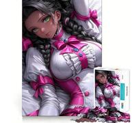 Anime Girl in Pink And White Dress Gaming 1000-piece Jigsaw Puzzles Brain Focus Game Expert Cutting Craftsmanship Fascinating Hobby for Idle Moments (38x26cm)