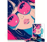 Anime Girl in Pink Sunglasses Jigsaw Puzzles 1000 Cognitive Skill Toy Smooth Burr Free Surface Relaxing Indoor Group Activity (38x26cm)