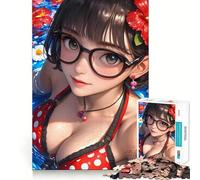 Anime Girl in Pool Bikini Jigsaw Puzzles 1000 Mental Focus Game No Gap Tight Fitting Design Interactive Brain Challenge for Home (50x75cm)