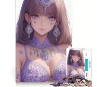 Anime Girl in Purple Lace Jigsaw Puzzle 1000 Mental Recall Game High Accuracy Cutting Craft Interactive Brain Challenge for Home (50x75cm)