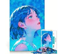 Anime Girl in Rain Jigsaw Puzzle 1000 Think Boost Game Tight Lock No Loose Pieces Interactive Brain Challenge for Home (50x75cm)