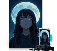 Anime Girl in Rain with Moon 1000-piece Jigsaw Puzzles Brain Training Fun Tight Interlock No Gaps Bonding Activity for Loved Ones (50x75cm)