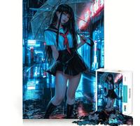 Anime Girl in Rainy Cityscape Jigsaw 1000 Pieces for Teenagers Mind Boost Fun Zero Gap Captivating Leisure for Cozy Indoors (38x52cm)