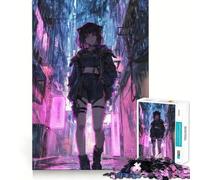 Anime Girl in Rainy Cyberpunk Cityscape 1000 Piece Jigsaw Puzzles Mind Challenge Toy High Precision Die Cut Amusing Challenge for Waiting Time (38x52cm)