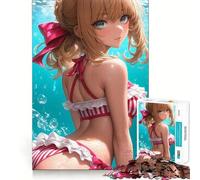Anime Girl in Red And White Bikini Jigsaw Puzzle 1000 Pieces Mental Focus Game Precision Cut Smooth Edges Absorbing Activity for Quiet Nights (38x26cm)