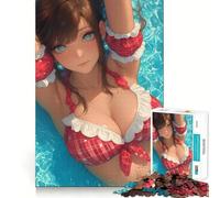 Anime Girl in Red Bikini Jigsaw for Adults1000 Pieces Brain Focus Game Precision Cut Smooth Edges Amusing Challenge for Waiting Time (38x26cm)