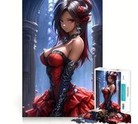 Anime Girl in Red Dress Gaming 1000 Piece Jigsaw Puzzles Mind Challenge Toy High Precision Die Cut Amusing Challenge for Waiting Time (38x26cm)