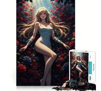 Anime Girl in Rose Garden 1000 Piece Jigsaw Puzzles Mind Challenge Toy High Precision Die Cut Amusing Challenge for Waiting Time (38x52cm)