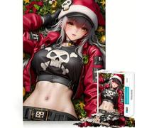 Anime Girl in Santa Hat Christmast Jigsaw Puzzle1000 Pieces Mind Train Fun Clean Cut Sturdy Components Captivating Leisure for Cozy Indoors (38x26cm)