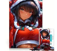 Anime Girl in Santa Outfit Christmast Jigsaw Puzzles for Adults 1000 Mind Boost Game Uniform Size Precise Pieces Travel-friendly Brain Game Gift (38x26cm)