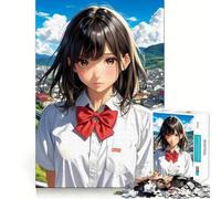 Anime Girl in School Uniform Jigsaw for Adults1000 Pieces Brain Focus Game Precision Cut Smooth Edges Amusing Challenge for Waiting Time (38x52cm)