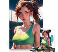 Anime Girl in Sportswear Jigsaw Puzzle 1000 Piece Creative Skill Toy Clean Cut Sturdy Components Travel-friendly Brain Game Gift (38x52cm)