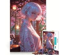 Anime Girl in Spring Cherry Blossoms 1000 Piece Jigsaws Creative Skill Toy Tight Lock No Loose Pieces Bonding Activity for Loved Ones (38x26cm)