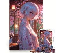 Anime Girl in Spring Cherry Blossoms Adults 1000 Piece Jigsaw Puzzle Analytical Skill Soft Distraction Tight Join Cozy Xmas Gift (38x26cm)