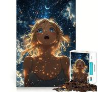 Anime Girl in Starry Night Adults 1000 Piece Jigsaw Puzzle Memory Fun Game Clean Cut Sturdy Components Unique Gift for Stress Relief (50x75cm)