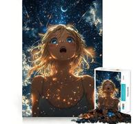 Anime Girl in Starry Night Jigsaw 1000 Pieces for Teenagers Mind Boost Fun Zero Gap Captivating Leisure for Cozy Indoors (38x26cm)