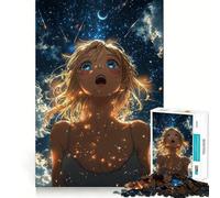Anime Girl in Starry Night Jigsaw 1000 Pieces Memory Skill Fun Smooth Edge Perfect Interlock Fun-filled Way to Fill Empty Hours (38x52cm)