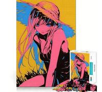 Anime Girl in Summer Hat Jigsaw Puzzle 1000 Piece Creative Skill Toy Clean Cut Sturdy Components Travel-friendly Brain Game Gift (50x75cm)