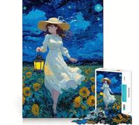 Anime Girl in Sunflower Field at Night Jigsaw for Adults1000 Pieces Brain Focus Game Precision Cut Smooth Edges Amusing Challenge for Waiting Time (38x26cm)
