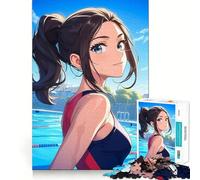 Anime Girl in Swimsuit 1000 Piece Jigsaw Puzzles Mind Challenge Toy High Precision Die Cut Amusing Challenge for Waiting Time (38x26cm)