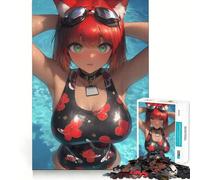 Anime Girl in Swimsuit Bikini Jigsaw 1000 Pieces Memory Skill Fun Smooth Edge Perfect Interlock Fun-filled Way to Fill Empty Hours (50x75cm)