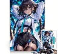 Anime Girl in White Coat Gaming Adults 1000 Piece Jigsaw Puzzle Memory Fun Game Clean Cut Sturdy Components Unique Gift for Stress Relief (38x52cm)