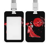 Anime Girl Japanese Geisha ID Badge Holder with Lanyard Name Card Holders for Nurse Teacher Officer