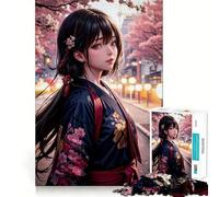 Anime Girl Kimono Japan 1000-piece Jigsaw Puzzles Brain Training Fun Tight Interlock No Gaps Bonding Activity for Loved Ones (38x52cm)