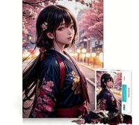 Anime Girl Kimono Japan Adults 1000 Piece Jigsaw Puzzle Memory Fun Game Clean Cut Sturdy Components Unique Gift for Stress Relief (38x26cm)