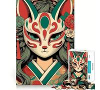 Anime Girl Kitsune Mask 1000 Piece Jigsaw Puzzles Mind Challenge Toy High Precision Die Cut Amusing Challenge for Waiting Time (50x75cm)