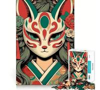 Anime Girl Kitsune Mask Jigsaw Puzzle 1000 Pieces Cognitive Fun Play High Precision Die Cut Unique Gift for Stress Relief (38x26cm)