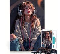 Anime Girl Listening to Music 1000-piece Puzzle for Teenagers Mind Skill Fun Uniform Size Precise Pieces Relaxing Indoor Group Activity (38x26cm)