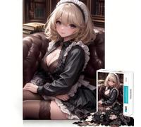 Anime Girl Maid in Black Dress Jigsaw Puzzle 1000 Think Boost Game Tight Lock No Loose Pieces Interactive Brain Challenge for Home (50x75cm)