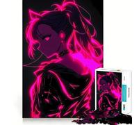 Anime Girl Neon Glow Adults 1000 Pieces Puzzle Mind Training Fun Burr Free Clean Cut Pieces Heartwarming Gathering Activity (50x75cm)