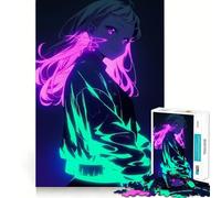 Anime Girl Neon Glow Jigsaw Puzzle 1000 Pieces Cognitive Fun Play High Precision Die Cut Unique Gift for Stress Relief (50x75cm)