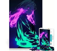 Anime Girl Neon Glow Jigsaw Puzzles for Adults 1000 Think Boost Game Precise Interlock Structure Easy to Learn Family Enjoyment (38x52cm)
