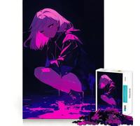Anime Girl Neon Pink Glow 1000-piece Jigsaw Puzzles Brain Focus Game Expert Cutting Craftsmanship Fascinating Hobby for Idle Moments (50x75cm)