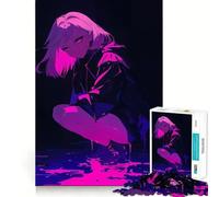 Anime Girl Neon Pink Glow Jigsaw for Adults 1000 Pieces Brain Memory Game Laser Cut for Flawless Fit Unique Gift for Stress Relief (38x26cm)