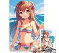 Anime Girl on A Vacation Jigsaw Puzzles 1000 Mental Focus Game Precision Cut Smooth Edges Meaningful Connection Building Game (50x75cm)