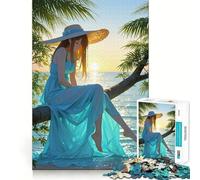 Anime Girl on Beach 1000 Piece Jigsaw Puzzles Mind Challenge Toy High Precision Die Cut Amusing Challenge for Waiting Time (38x52cm)