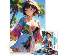 Anime Girl on Beach Adults 1000 Pieces Puzzle Mental Fun Game Advanced Laser Cutting Tech Amusing Challenge for Waiting Time (50x75cm)