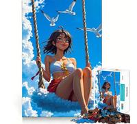 Anime Girl on Swing Jigsaw Puzzle 1000 Pieces Mental Focus Game Precision Cut Smooth Edges Absorbing Activity for Quiet Nights (50x75cm)