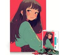 Anime Girl Portrait Jigsaw Puzzle 1000 Pieces Cognitive Fun Play High Precision Die Cut Unique Gift for Stress Relief (38x26cm)