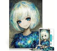 Anime Girl Portrait with Blue Eyes Jigsaw Puzzles 1000 Mental Focus Game Precision Cut Smooth Edges Meaningful Connection Building Game (38x26cm)