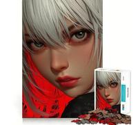 Anime Girl Portrait with Red Background Jigsaw Puzzles 1000 Mental Focus Game No Gap Tight Fitting Design Interactive Brain Challenge for Home (50x75cm)