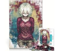 Anime Girl Portrait with Textured Background Jigsaw Puzzles 1000 Pieces Focus Boost Fun Laser Cut for Flawless Fit Bonding Activity for Loved Ones (50x75cm)