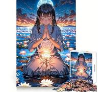 Anime Girl Praying by Water 1000 Piece Jigsaw Puzzle Thought Challenge Cozy Relaxation Cut Precisely (50x75cm)